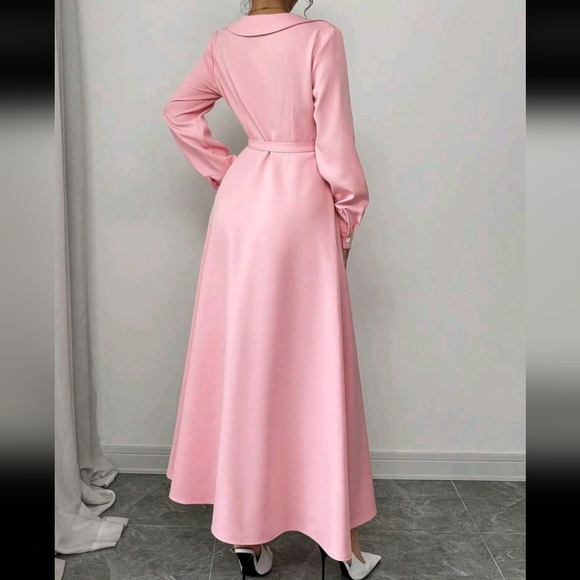 Fashion Collared Long Sleeve Cinched Waist Dress - Picture 4 of 4